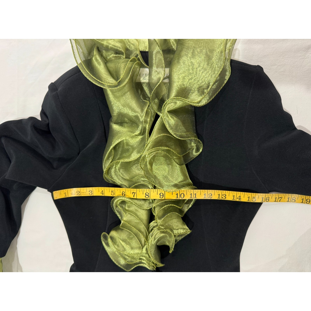 Vtg Cocktail Lillie Rubin Black Jacket Skirt Ruffled Green Organza Collar 6 Suit - Picture 9 of 16